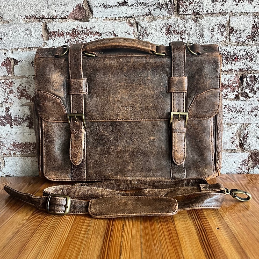 Scully Genuine Lamb Leather Satchel Briefcase, Antique Brown